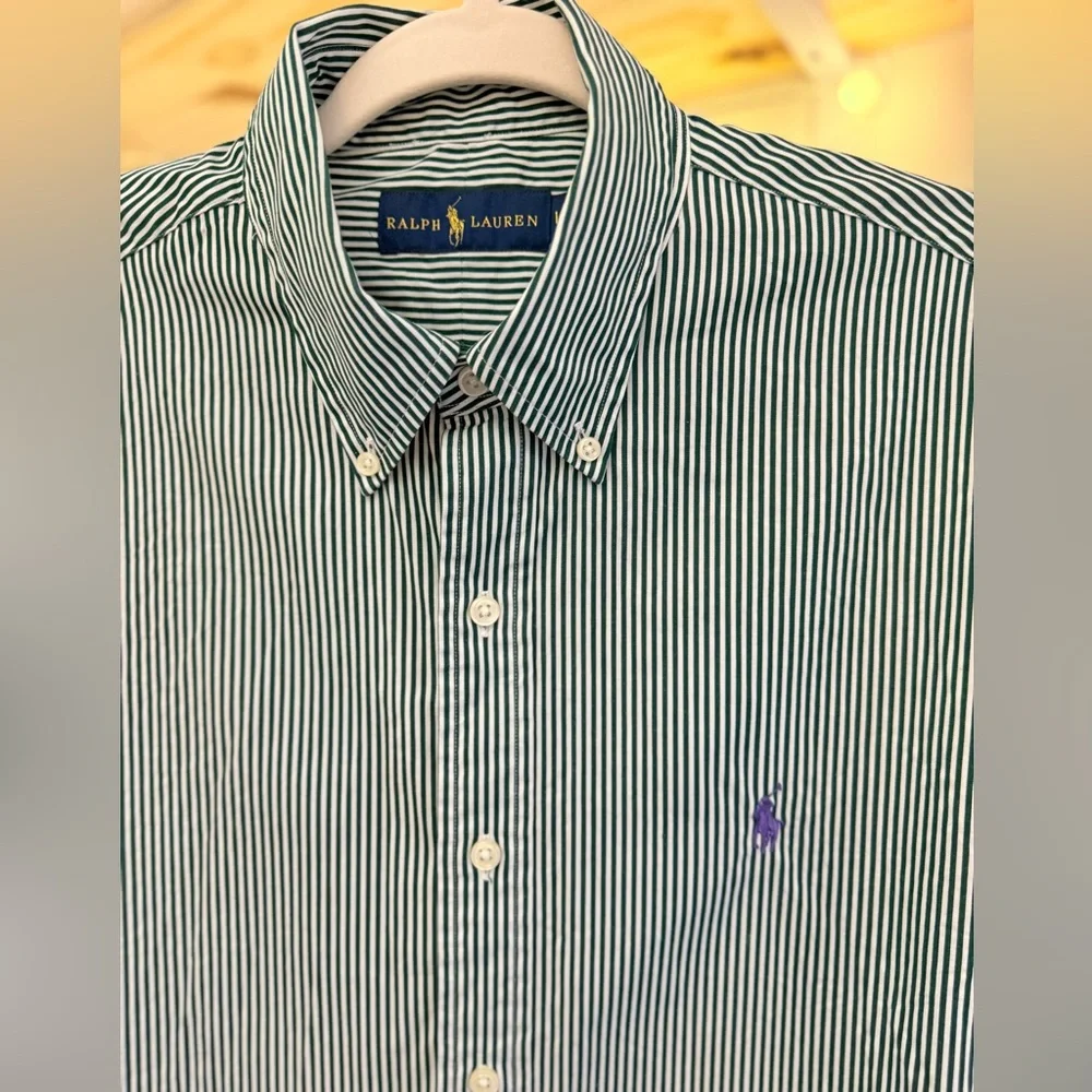 🌾 Ralph Lauren Hunter‎ Green/White Button Down Shirt